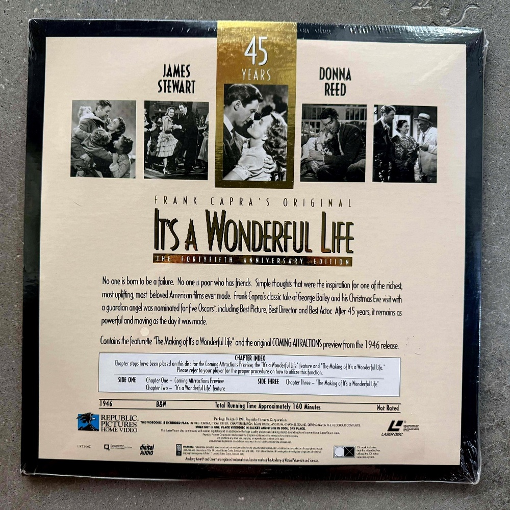 “IT’S A WONDERFUL LIFE” 2-LASERDISC SEALED (1946) 45TH ANN COLLECTOR'S EDITION - Picture 2 of 2